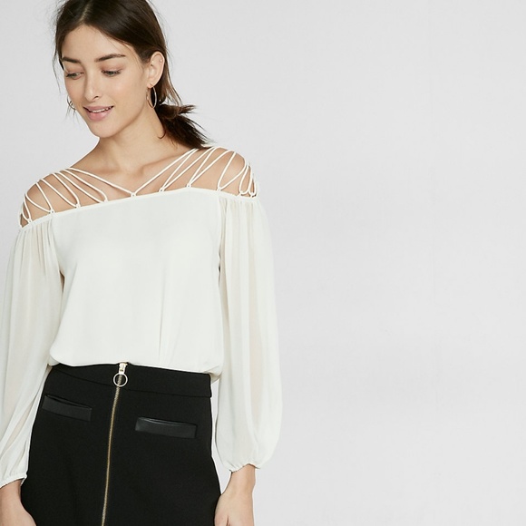 Express Tops - {Express} Lace Up Shoulder Blouse